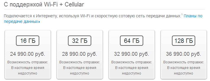 Цены на iPad Air WiFi 4G LTE в России